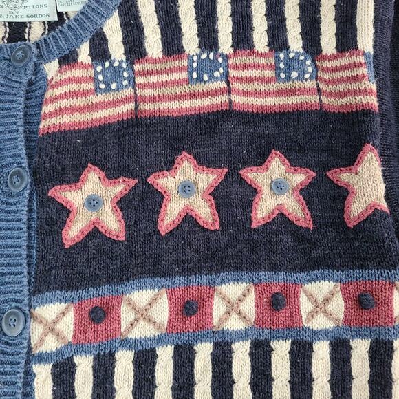 Patriotic Grandmacore Cottagecore vintage cardigan red cream blue Large - Picture 3 of 5